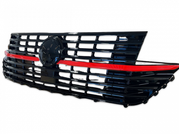Upgrade Design Kühlergrill für Volkswagen T6.1 ab 2019 Hochglanz schwarz / rot