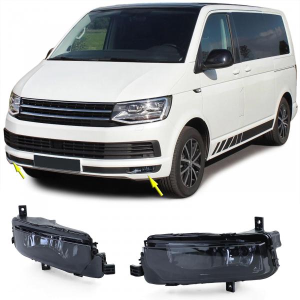 Voll LED "Specialized" Tagfahrlicht Scheinwerfer schwarz mit LED Blinker - Black Edition + Upgrade Design Nebelscheinwerfer Set schwarz / rauch für VW T6 15-19