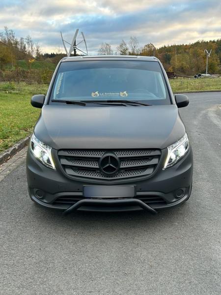 Sparpaket - VOLL LED Tagfahrlicht Scheinwerfer passend für Mercedes Benz V-Klasse / Vito W447 14-23 schwarz mit LED Blinker + LED Upgrade Design Rückleuchten passend für Mercedes Benz Vito W447 14-23 schwarz/klar dynamisch