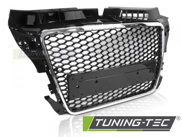 Upgrade Sportgrill / Kühlergrill für Audi A3 8P Facelift 08-12 Hochglanz Schwarz / Chrom