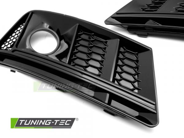 Upgrade "Plus" Nebelscheinwerferblenden / Lufteinlassblenden für Audi A4 B9 (8W) 15-19 Hochglanz schwarz in Wabendesign