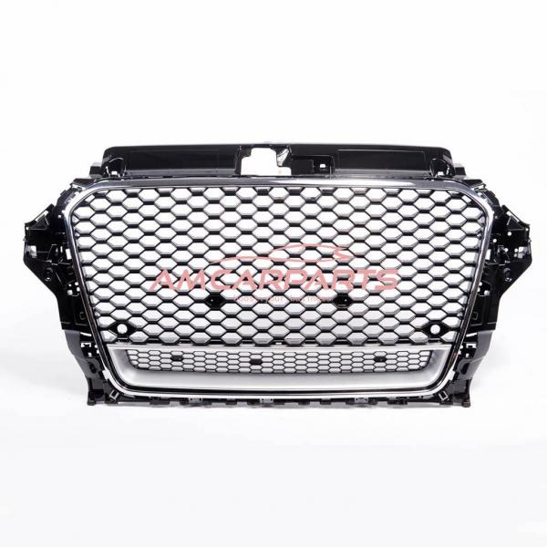Upgrade "Plus" Sportgrill / Kühlergrill für Audi A3 8V 12-16 Hochglanz Schwarz / Chrom in Wabendesign