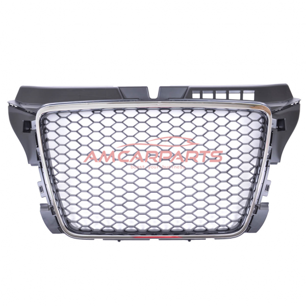Upgrade Sportgrill / Kühlergrill für Audi A3 8P Facelift 08-12 Hochglanz Schwarz / Chrom in Wabendesign