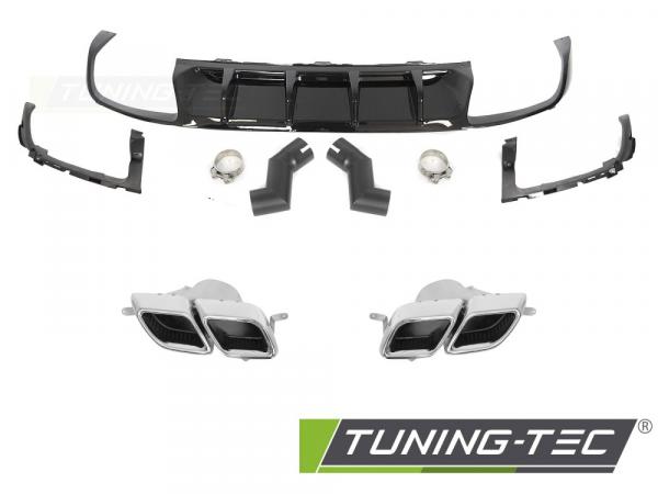 Upgrade Sport Design Heckstoßstange für VW Arteon 17-20 / 20+ Lim. Diffusor Hochglanz schwarz mit PDC und Endrohrblenden