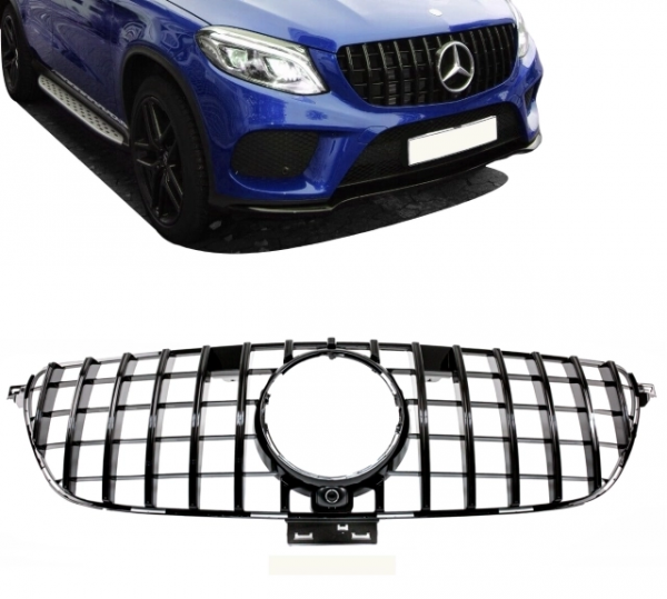 Upgrade Design Sportgrill / Frontgrill für Mercedes-Benz GLE Coupe C292 15-19 mit / ohne Kamera Hochglanzschwarz