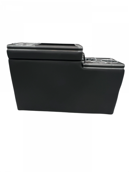 Chrom Edition Staufach Mittelkonsole Ablage für VW T3, T4, T5, T6, T6.1 und T7 mit RGB Farbwechsel-LED Beleuchtung, USB und Induktions-Ladestation