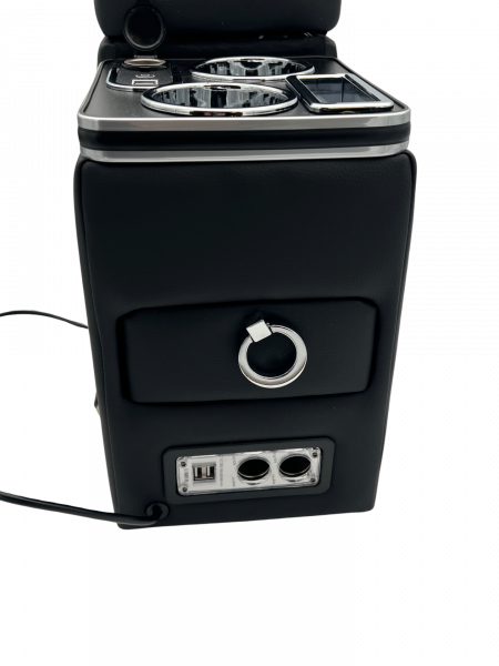 Chrom Edition Staufach Mittelkonsole Ablage für Ford Transit Custom 12+ mit RGB Farbwechsel-LED Beleuchtung, USB und Induktions-Ladestation