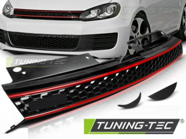 Upgrade Sportgrill / Kühlergrill für Volkswagen Golf 6 09-12 schwarz/rot in Wabengitter Design