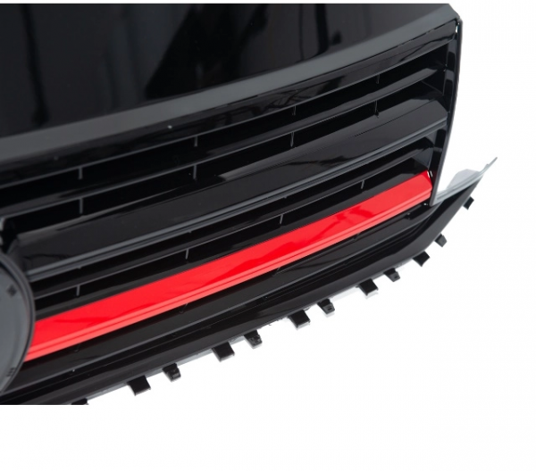Upgrade Design Sportgrill / Kühlergrill für Volkswagen T6 15-19 Hochglanz-schwarz/rot mit Emblemhalter