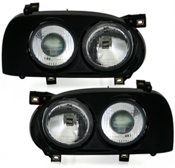 Upgrade Design Doppellinsen Scheinwerfer für VW Golf 3 91-97 schwarz