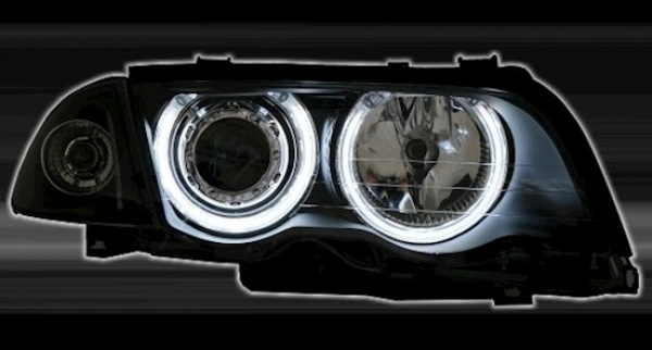 CCFL Angel Eyes Scheinwerfer Set für BMW 3er E46 Limo. / Touring 98-01 schwarz