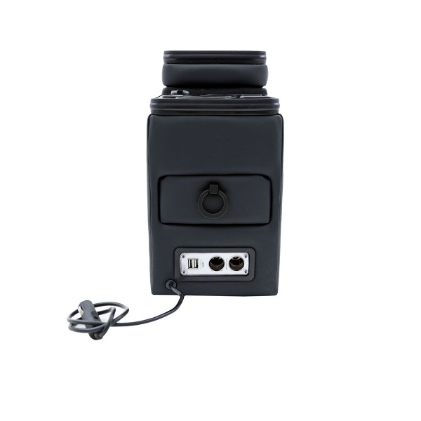 Black Edition Staufach Mittelkonsole Ablage für Citroen Jumpy 95-00 mit RGB Farbwechsel-LED Beleuchtung, USB und Induktions-Ladestation