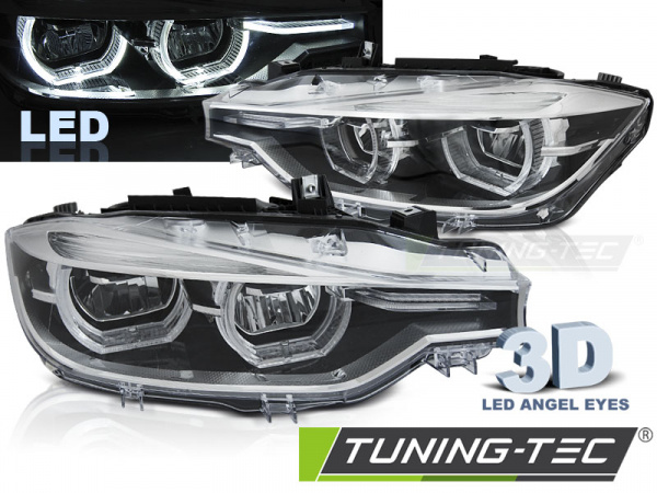 Voll LED Tagfahrlicht Angel Eyes Scheinwerfer für BMW 3er F30/F31 LCI 15-18 schwarz / chrom