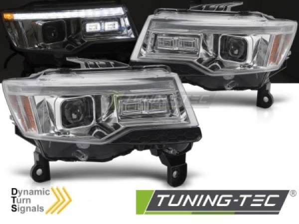 LED Tagfahrlicht Design Scheinwerfer Set für Jeep Grand Cherokee WK2 16-21 chrom mit Willkommensfunktion