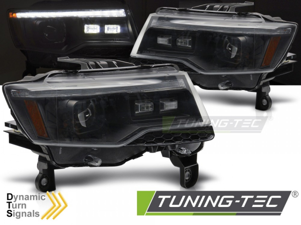 LED Tagfahrlicht Design Scheinwerfer Set für Jeep Grand Cherokee WK2 16-21 schwarz mit Willkommensfunktion