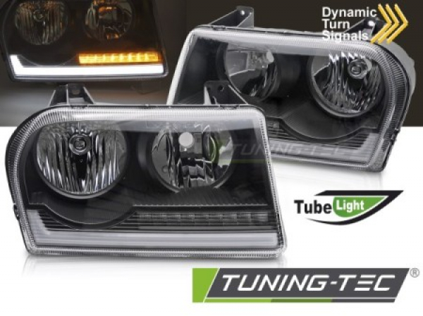 LED Tagfahrlicht Design Scheinwerfer Set für Chrysler 300C 05-08 schwarz mit dyn. Blinker
