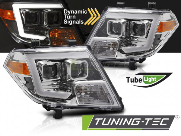 Upgrade Tagfahrlicht Design Scheinwerfer Set für Nissan Navara / Frontier 09-14 chrom mit dyn. Blinker