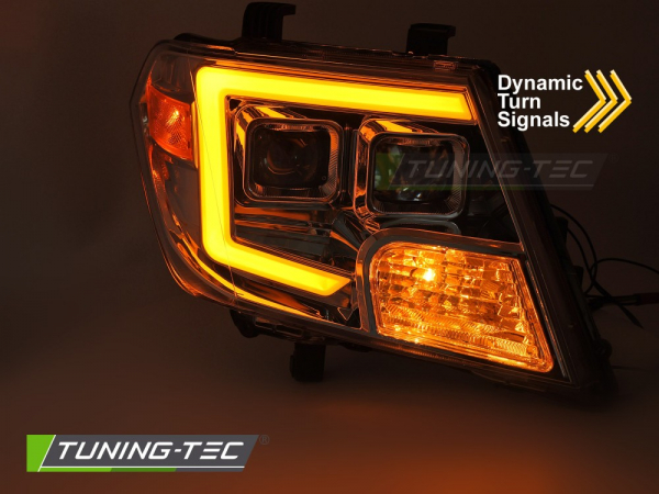 Upgrade Tagfahrlicht Design Scheinwerfer Set für Nissan Navara / Frontier 09-14 chrom mit dyn. Blinker