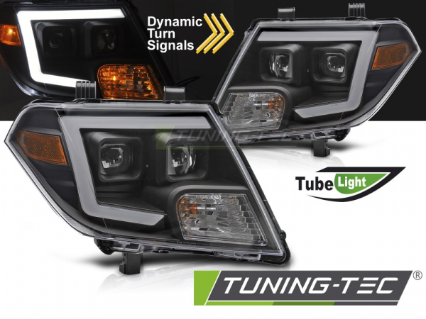 Upgrade Tagfahrlicht Design Scheinwerfer Set für Nissan Navara / Frontier 09-14 schwarz mit dyn. Blinker