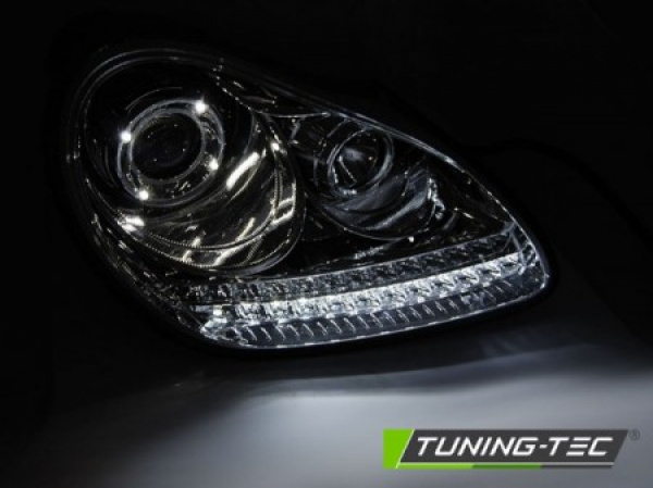 Xenon LED Tagfahrlicht Design Scheinwerfer für Porsche Cayenne 955 02-06 chrom mit LED Blinker