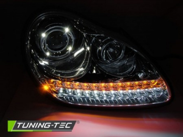 Xenon LED Tagfahrlicht Design Scheinwerfer für Porsche Cayenne 955 02-06 chrom mit LED Blinker