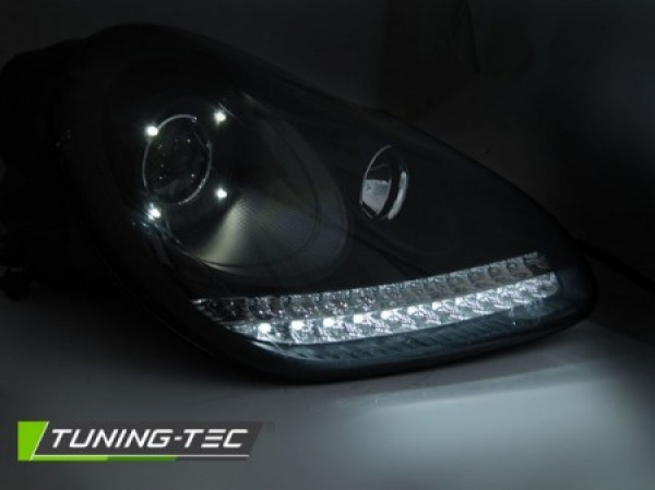 Xenon LED Tagfahrlicht Design Scheinwerfer für Porsche Cayenne 955 02-06 schwarz mit LED Blinker