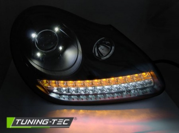 Xenon LED Tagfahrlicht Design Scheinwerfer für Porsche Cayenne 955 02-06 schwarz mit LED Blinker