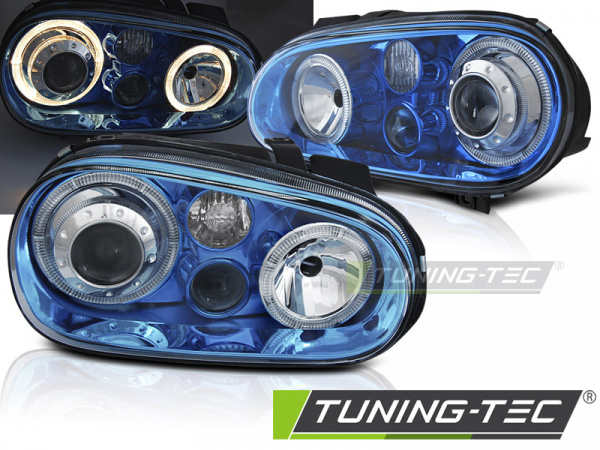 Upgrade Color-Design Angel Eyes Scheinwerfer für VW Golf 4 97-03 "Mirrorblue" mit NSW