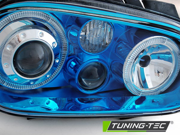 Upgrade Color-Design Angel Eyes Scheinwerfer für VW Golf 4 97-03 "Mirrorblue" mit NSW