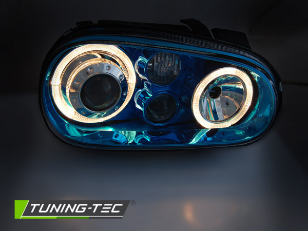 Upgrade Color-Design Angel Eyes Scheinwerfer für VW Golf 4 97-03 "Mirrorblue" mit NSW