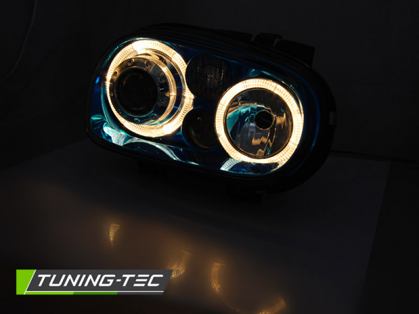 Upgrade Color-Design Angel Eyes Scheinwerfer für VW Golf 4 97-03 "Mirrorblue" mit NSW