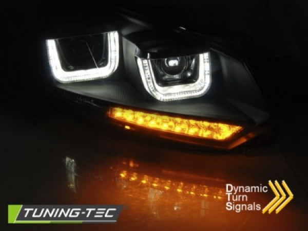 LED Tagfahrlicht Scheinwerfer für VW Golf 6 08-12 schwarz im Golf 7 Design mit dynamischem LED Blinker