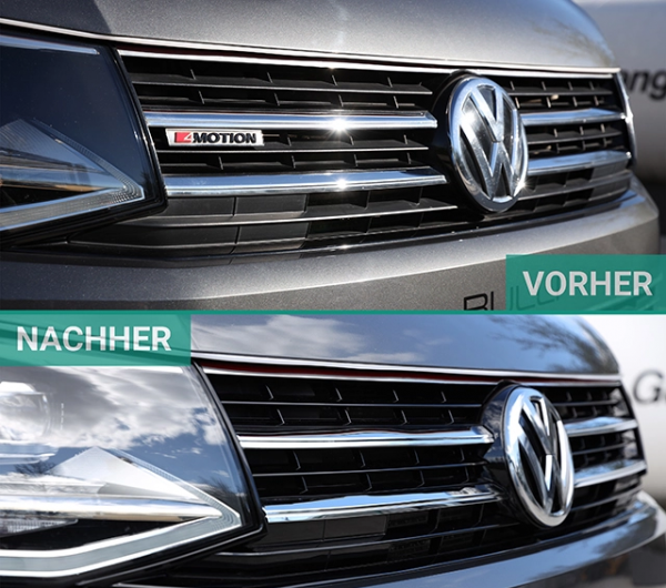 Upgrade Design Sportgrill / Kühlergrill für Volkswagen T6 15-19 Hochglanz-schwarz/chrom mit Emblemhalter