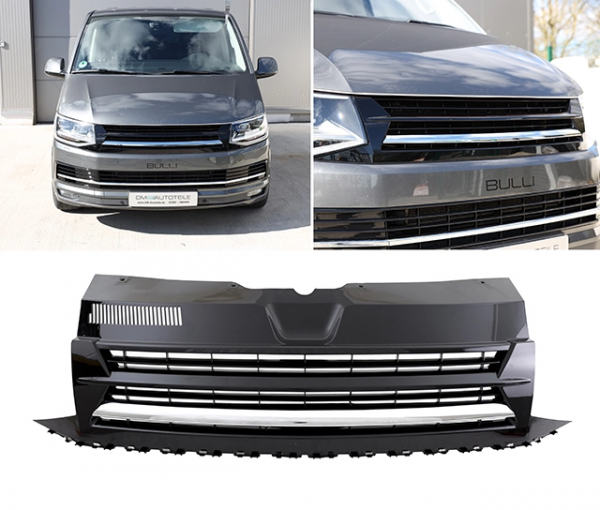 Upgrade Design Sportgrill / Kühlergrill für Volkswagen T6 15-19 Hochglanz-schwarz/single-chrom