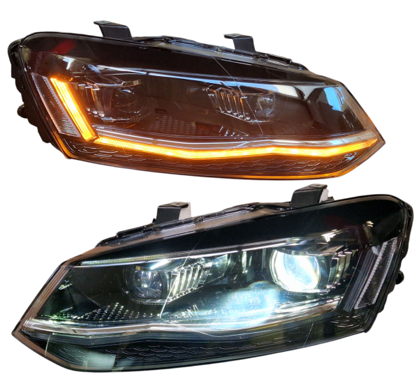 VOLL LED Upgrade Tagfahrlicht Scheinwerfer Set für VW Polo 6R / 6C 09-17 schwarz/chrom mit dyn. Blinker