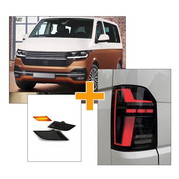 Sparpaket - Voll LED "Specialized" Tagfahrlicht Scheinwerfer schwarz mit LED Blinker + Voll LED Lightbar Rückleuchten mit animierter Startsequenz und dynamischem Blinker + LED Seitenblinker  für VW T6.1 2019+