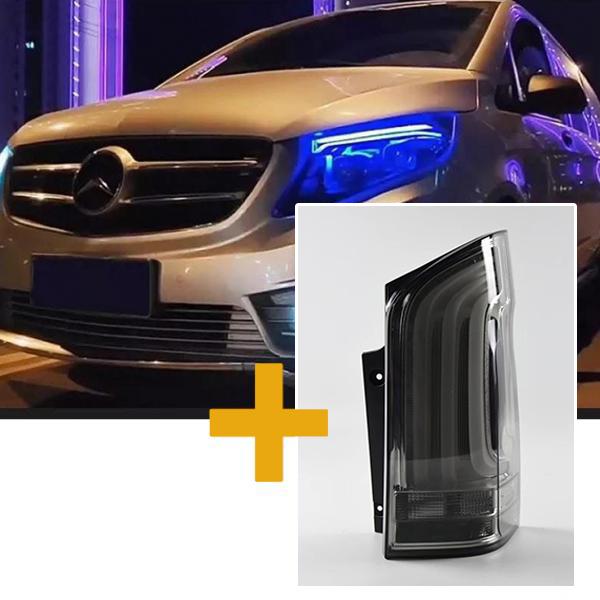 Sparpaket - Upgrade Design VOLL LED Tagfahrlicht Scheinwerfer für Mercedes Benz V-Klasse / Vito W447 14-23 schwarz mit LED Blinker + LED Upgrade Design  Rückleuchten Set für Mercedes Benz Vito W447 14-23 schwarz/rauch