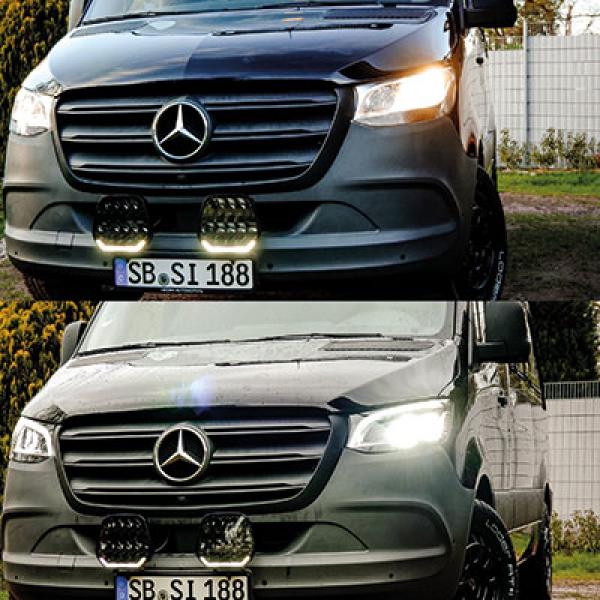 Voll LED Tagfahrlicht Scheinwerfer Set für Mercedes Benz Sprinter W907/W910 18+ schwarz/chrom