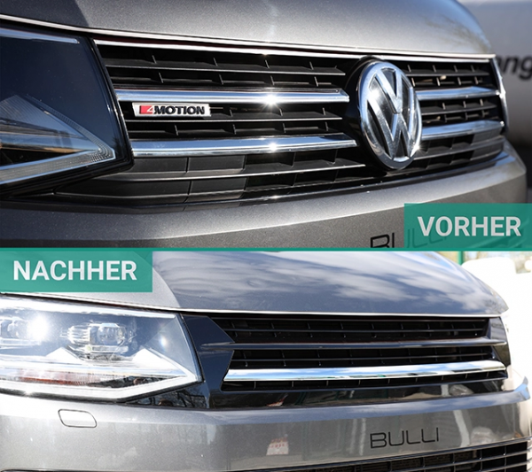 Upgrade Design Sportgrill / Kühlergrill für Volkswagen T6 15-19 Hochglanz-schwarz/single-chrom
