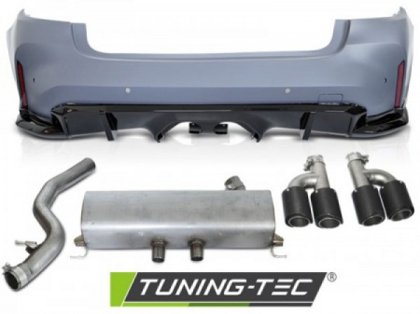 Upgrade Design Heckstoßstange für BMW 3er G20 Lim. 19+ mit PDC und Auspuffanlage + Endrohren