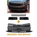 Paket-Upgrade Design Kühlergrill + Set Gitter Grill Einsatz Stoßstange vorne unten Hochglanz Schwarz-für Volkswagen T6 15-19 Hochglanz-schwarz