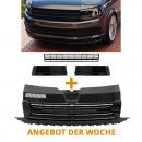 Paket-Upgrade Design Kühlergrill Schwarz clean ohne Emblem + Set Gitter Grill Einsatz Stoßstange vorne unten Hochglanz passend für Volkswagen T6 15-19 - auch Sportline
