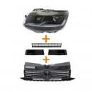Bundle - Voll LED Tagfahrlicht Scheinwerfer mit dynamischen LED-Blinker - Black Edition + Paket-Upgrade Design Kühlergrill + Set Gitter Grill Einsatz Stoßstange vorne unten Hochglanz Schwarz  passend für VW T6 15-19