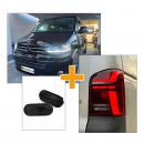 Sparpaket - Upgrade Design Voll LED Tagfahrlicht Scheinwerfer schwarz mit dynamischen LED Blinker und Welcome Funktion! + Voll LED Lightbar Design Rückleuchten rot/rauch mit dynamischen Blinker + LED Seitenblinker für VW T5 GP (Facelift) 9-15