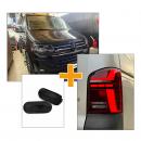 Sparpaket - Upgrade Design Voll LED "Specialized" Tagfahrlicht Scheinwerfer schwarz ohne Dynamik und ohne Welcome-Funktion! + Voll LED Lightbar Design Rückleuchten rot/rauch mit dynamischen Blinker + LED Seitenblinker für VW T5 GP (Facelift) 9-15