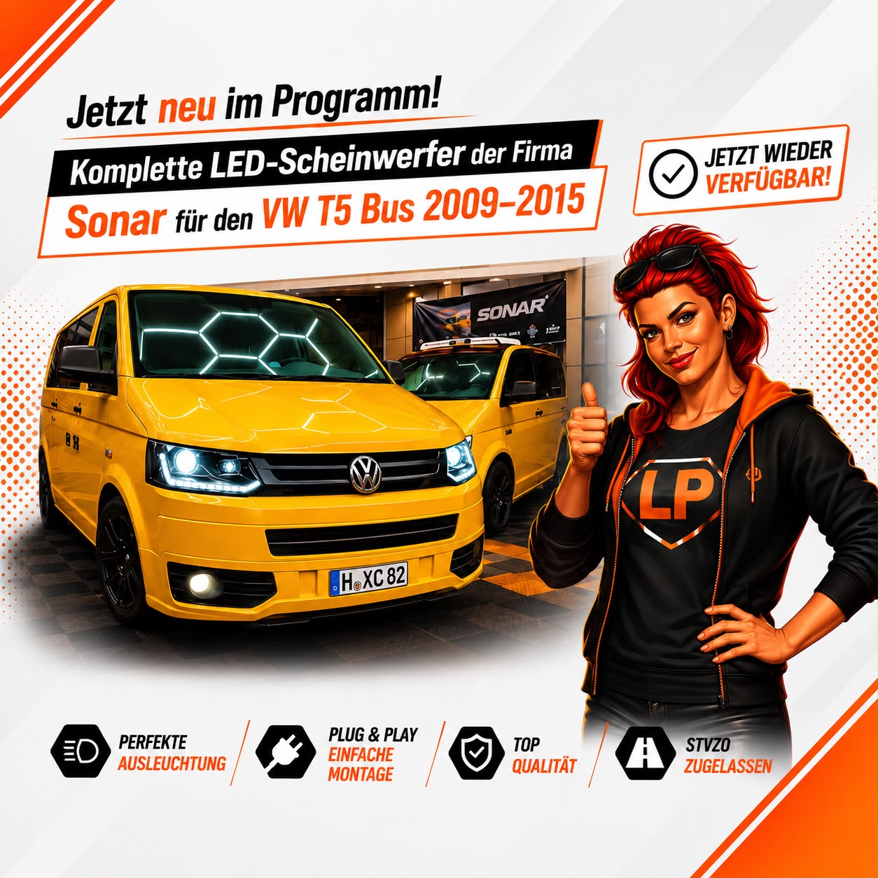 VOLL LED Tagfahrlicht Scheinwerfer Set passend für VW T5 GP (Facelift) 10-15
