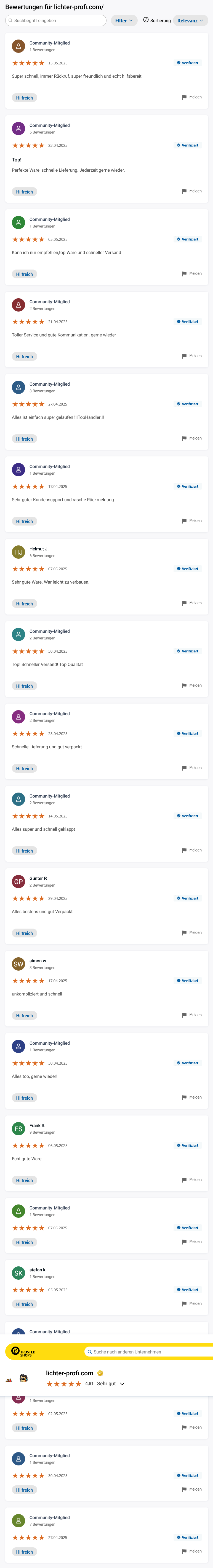 Lichter-Profi.com Bewertungen